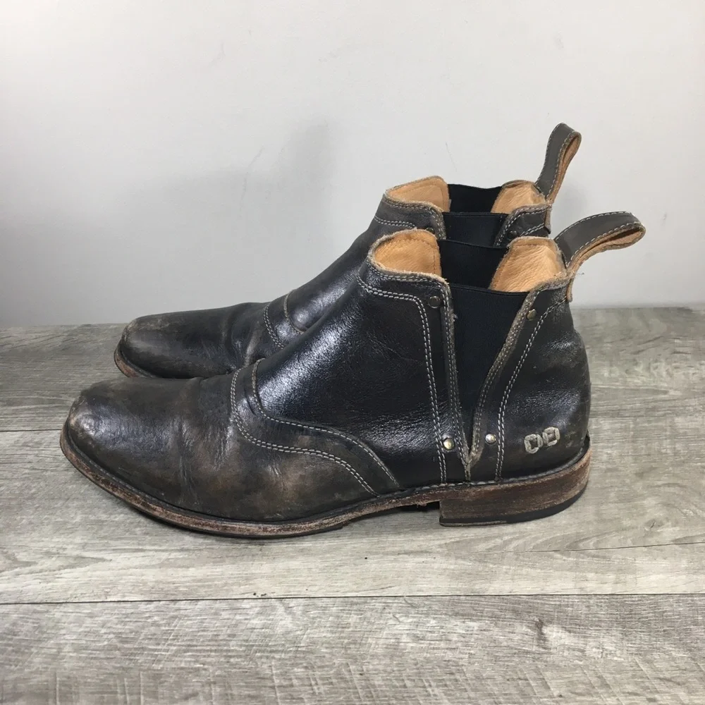 Bed Stu Prato Men’s Black Rustic Leather Slip-On Chelsea Cobbler Series Boots 9
